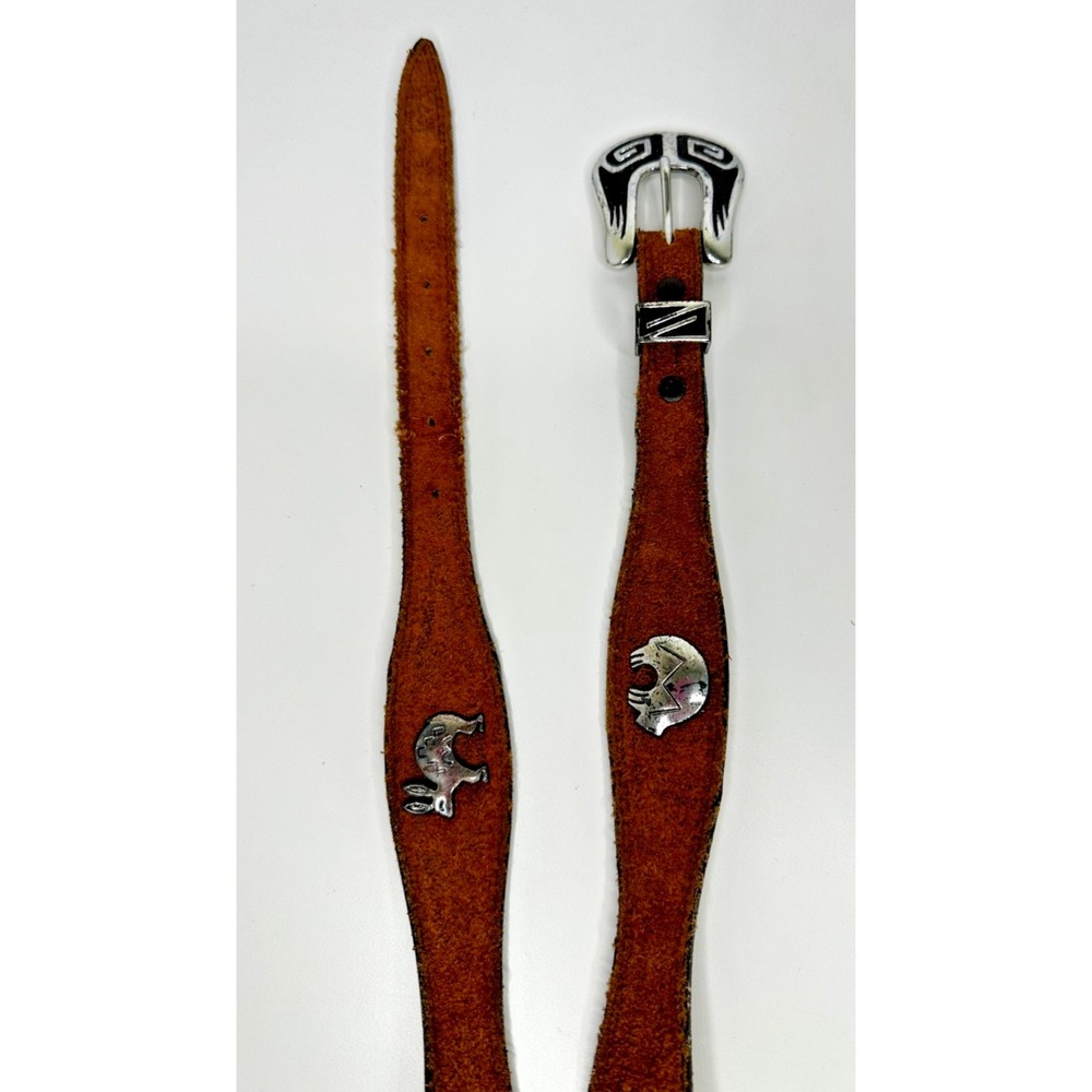 Vtg Nocona Southwestern Brown Suede Belt Silver Concho Animals Cowboy Sz 26